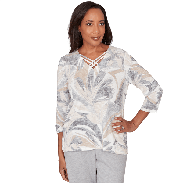 Petites Alfred Dunner Comfort & Joy Leaf Print Crossover V-Neck