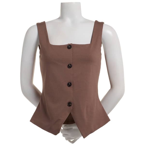 Juniors 21 Saints Ponte Square Neck Button Front Vest