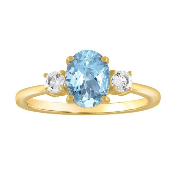 Gemstone Classics&#40;tm&#41; Aquamarine & Sapphire 10k. Yellow Gold Ring - image 