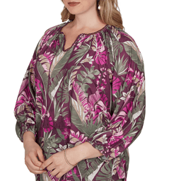 Plus Size Ruby Rd. Sedona Escape Tropical Tassel Neck Blouse