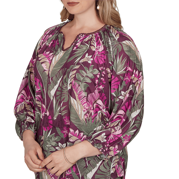 Plus Size Ruby Rd. Sedona Escape Tropical Tassel Neck Blouse