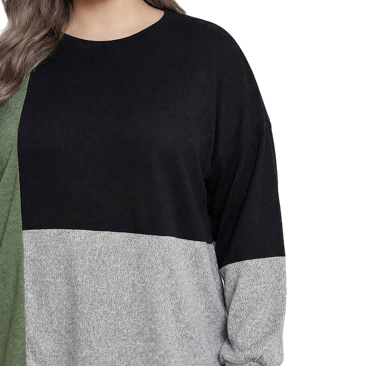 Plus Size NY Collection Long Sleeve Color Block Hacci Sweater