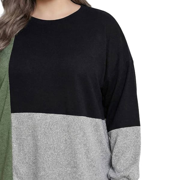 Plus Size NY Collection Long Sleeve Color Block Hacci Sweater