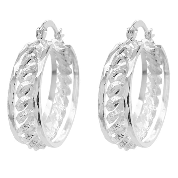 Marsala Silver Plated Diamond-Cut Bands Spiraled Hoop Earrings - image 