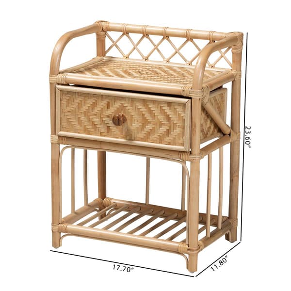 Baxton Studio Kobie Natural Brown Rattan 1-Drawer Nightstand