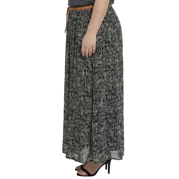 Plus Size NY Collection Swirl Floral Belted Waist Maxi Skirt