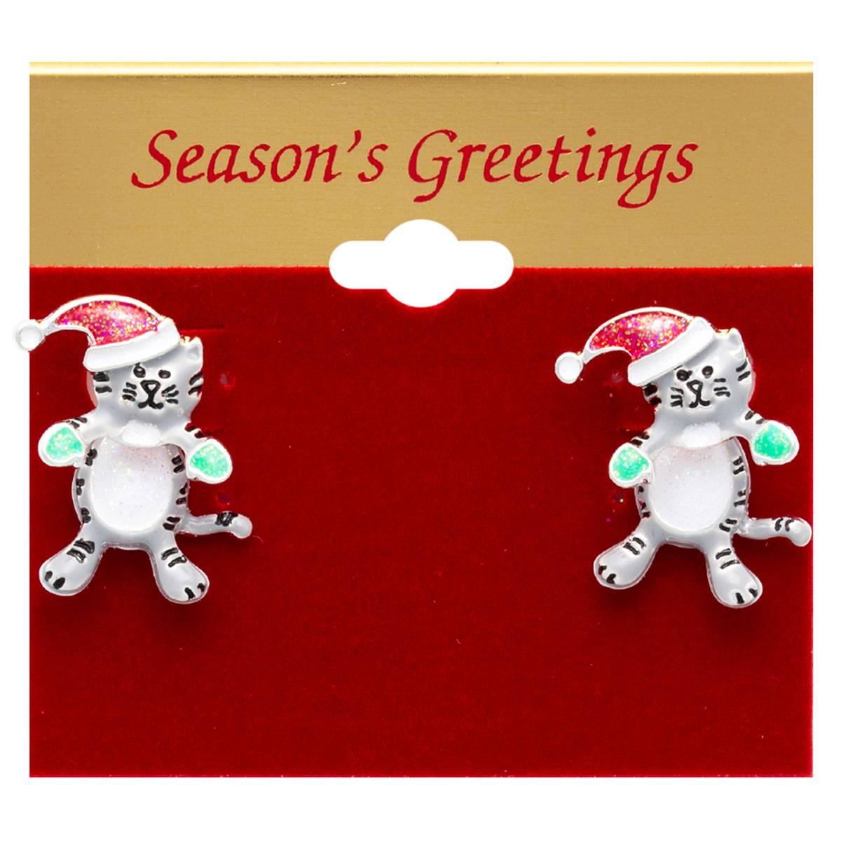 3D Christmas Cat Earrings