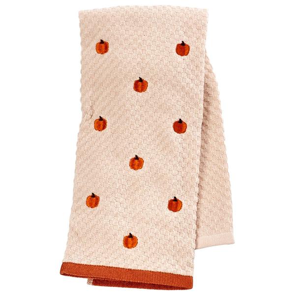 Pumpkin Toss Parchment Velour Check Hand Towel - image 