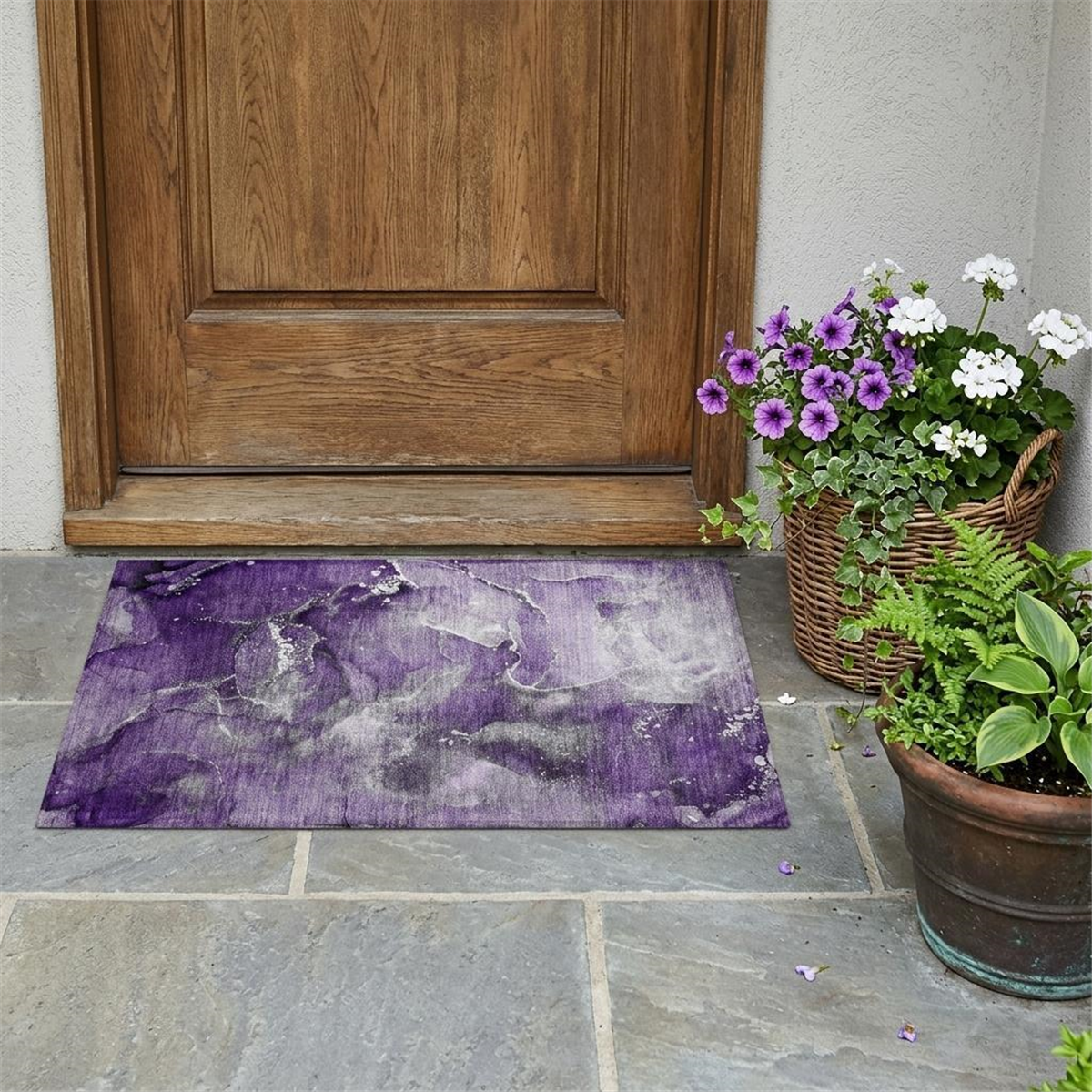 HomeRoots Grey & Purple Abstract Non Skid Indoor Outdoor Accent