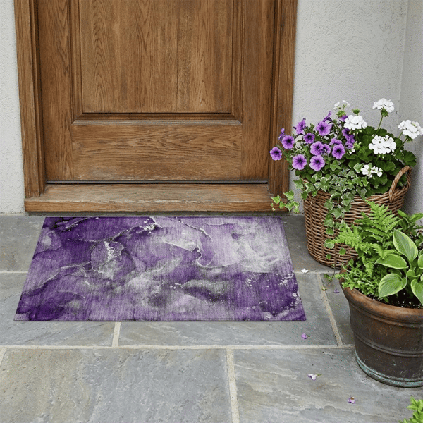 HomeRoots Grey & Purple Abstract Non Skid  Accent Rug