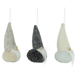 Northlight 3pk. Grey & Cream Plush Gnomes Christmas Ornaments