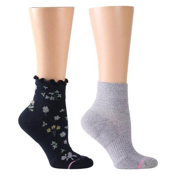 Womens Dr. Motion 2pk. Floral & Solid Lettuce Edge Quarter Socks - image 