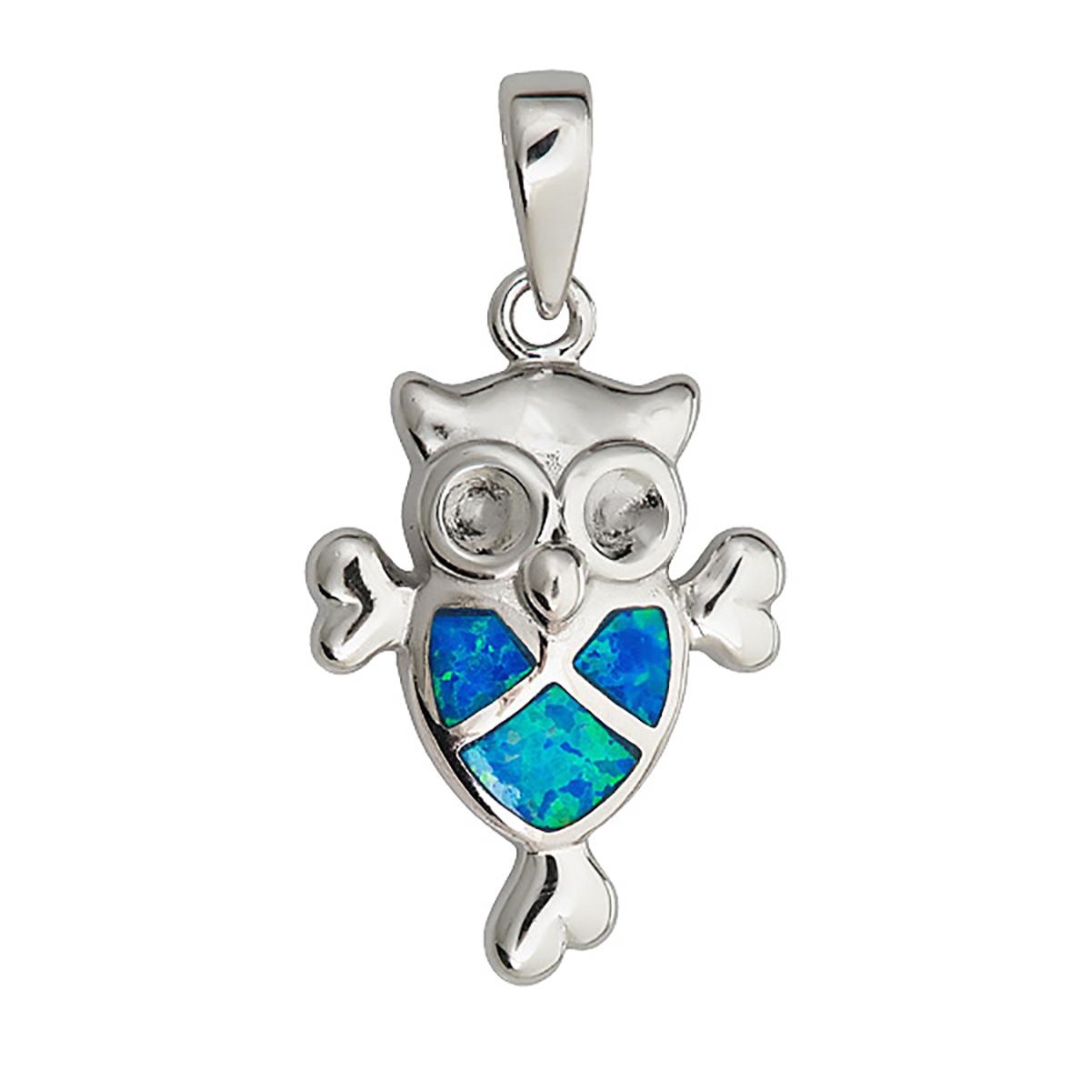 Gemstone Classics™ Silver & Created Opal Owl Necklace