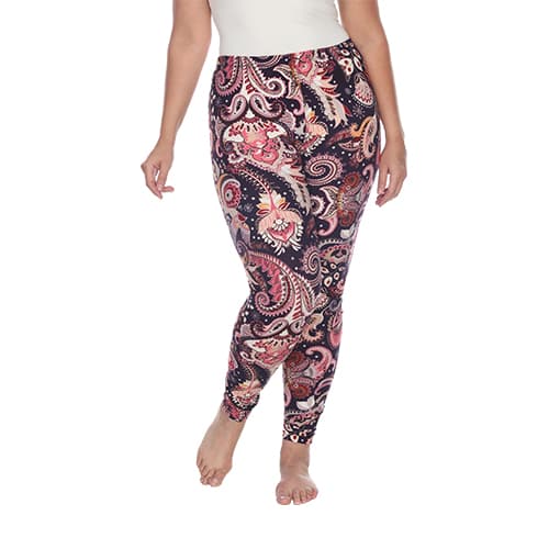 Plus Size White Mark Purple & Fuchsia Paisley Printed Leggings - image 
