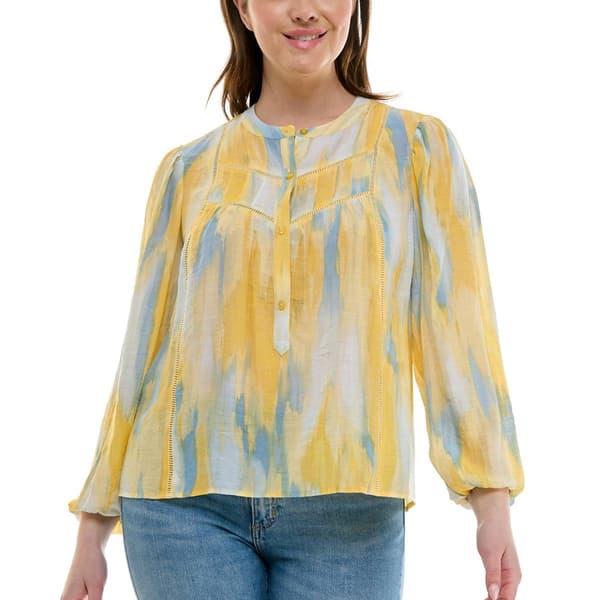 Womens Zac & Rachel Long Sleeve Blurred Watercolor Blouse