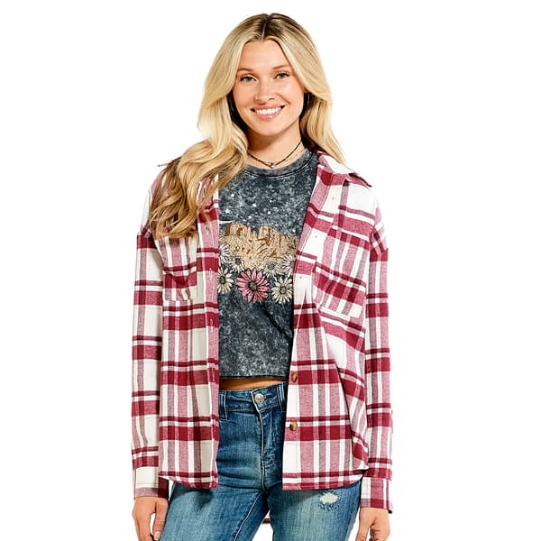 Juniors No Comment Plaid Oversized Shacket w/Pocket