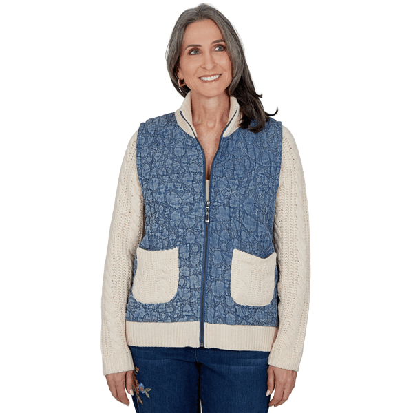 Womens Alfred Dunner Tuscany Mixed Media Denim Quilted Jacket - image 