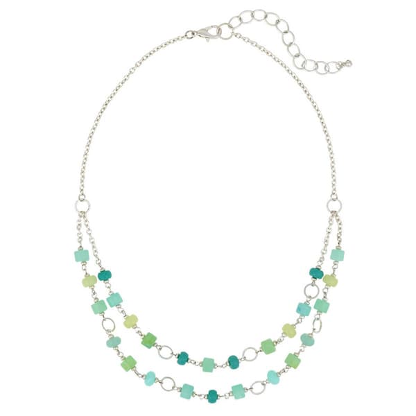 Ashley Cooper(tm) Aqua Multi Short 2 Row Beaded Necklace - image 