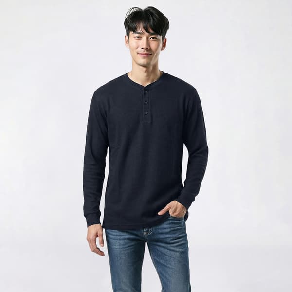 Young Mens Blue Ice Premium Clothing Long Sleeve Thermal Henley - image 