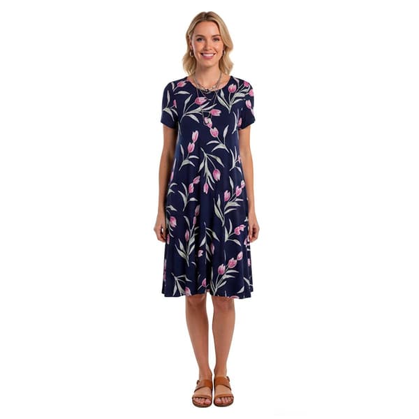 Plus Size Architect(R) Short Sleeve Floral Tulip A-Line Dress