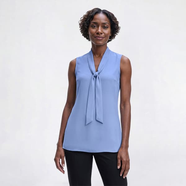 Womens Kasper Sleeveless Tie Front Solid Blouse - image 