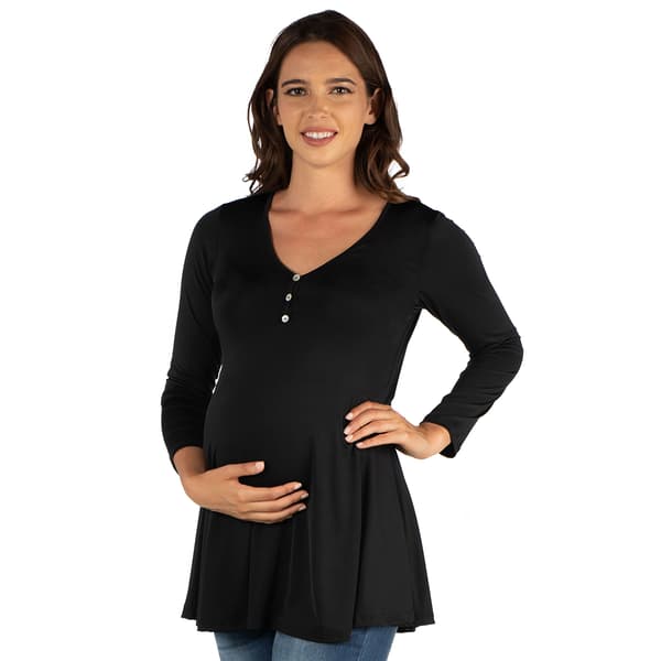 Plus Size 24/7 Comfort Apparel Flared Henley Tunic Maternity Top