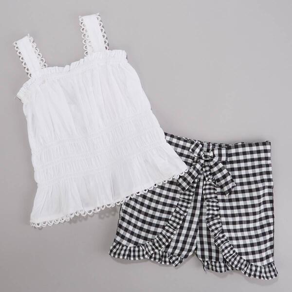 Girls &#40;4-6x&#41; Rare Editions Poplin Tank Top & White Check Shorts - image 