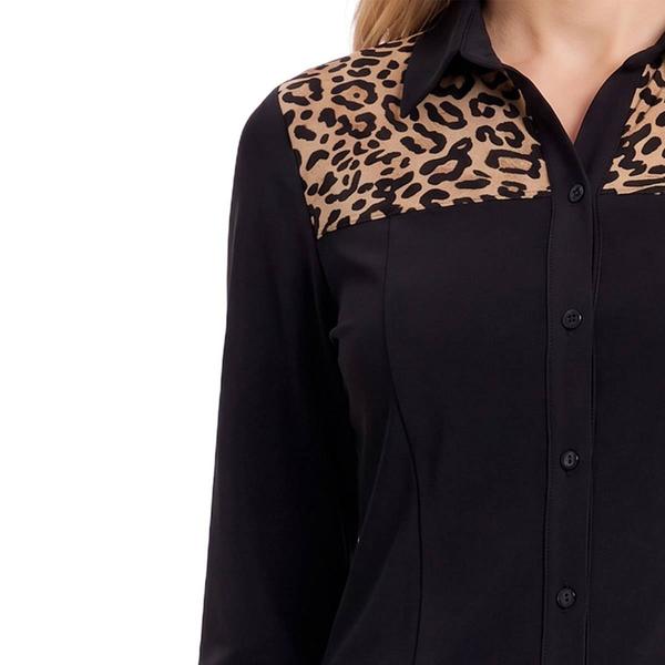 Womens NY Collection Long Sleeve Leopard Button Front Blouse