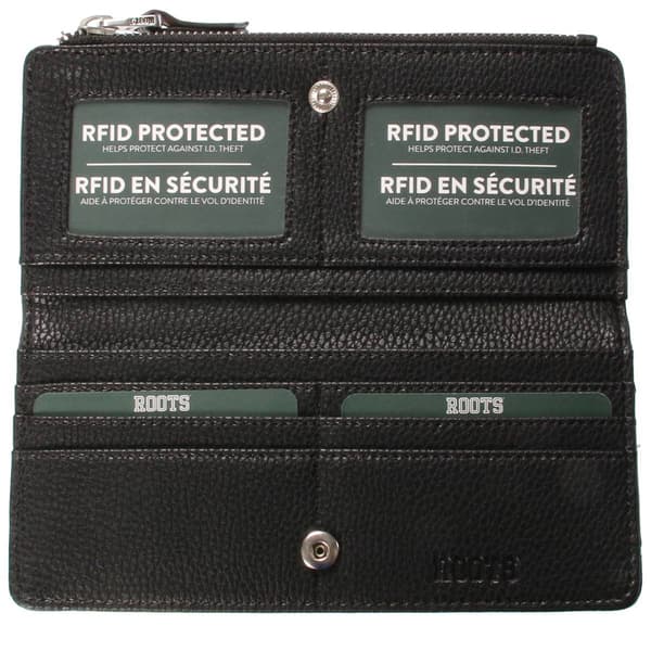Womens Roots 73  RFID Slim Clutch Wallet with Top Zipper