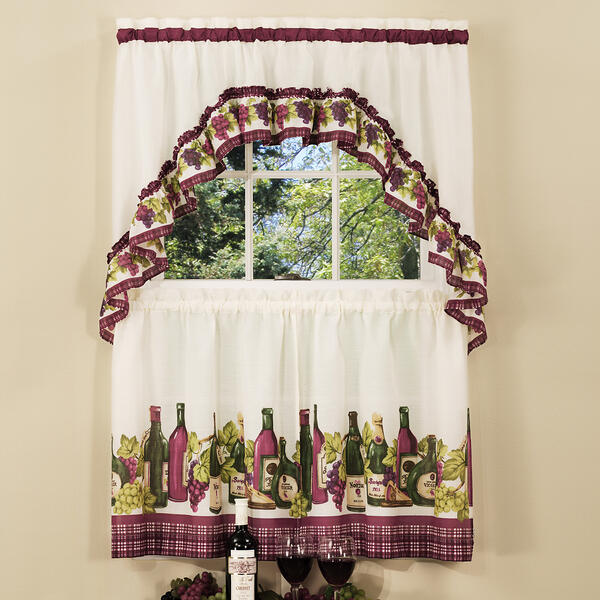 Achim Chardonnay Print Kitchen Curtain Set - image 