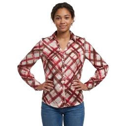 Juniors A. Byer Plaid Satin Button Front Blouse