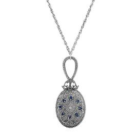 1928 Silver Tone Blue Enamel & Sapphire Necklace w/ Mirror