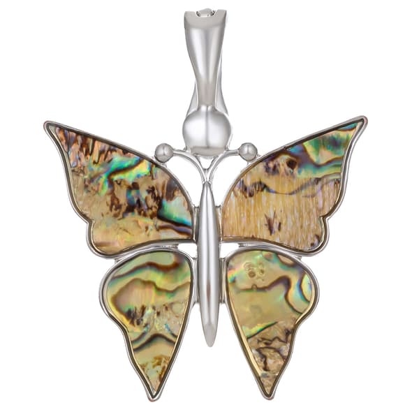 Wearable Art Silver-Tone Abalone Butterfly Enhancer - image 