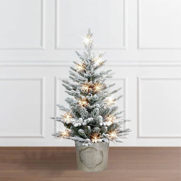 Puleo International 3ft. White Light LED Potted Flocked Tree