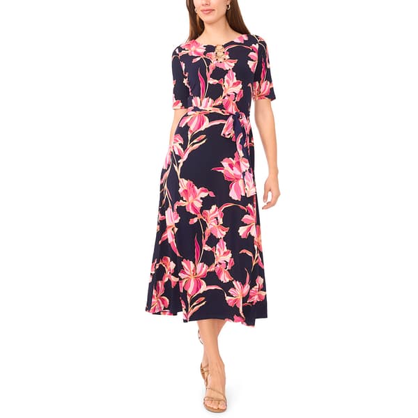 Womens MSK Elbow Sleeve Floral Ring Midi Dress - image 