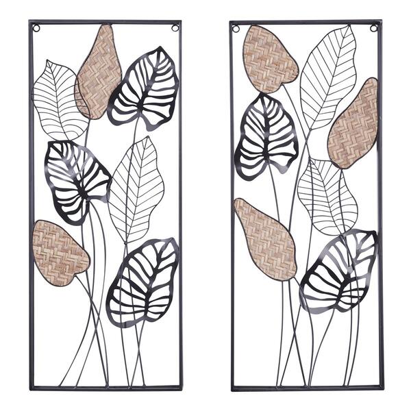 9th & Pike&#40;R&#41; Black Metal Leaf Wall Decor - Set of 2 - image 