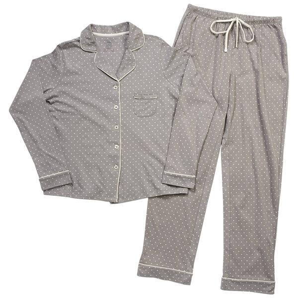Womens Poppy & Clay Long Sleeve Dot Notch Collar Pajama Set - image 