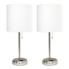 LimeLights Brush Steel Lamp/Charging Outlet/White Shade-Set of 2