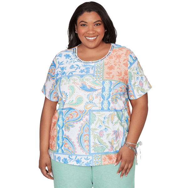Plus Size Alfred Dunner Caribbean Blues Patchwork Scroll Side Ti