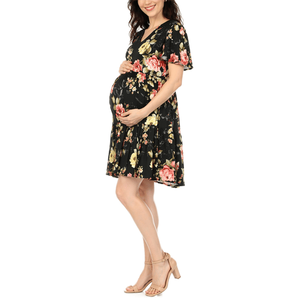 Womens White Mark Short Sleeve Floral Maternity A-Line Dress