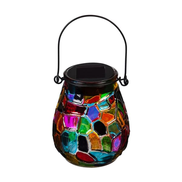 Evergreen Solar Glass Rainbow Mosaic Lantern - image 