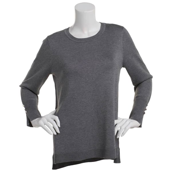 Womens Retrology Crew Neck Button Sleeve Side Slit Sweater