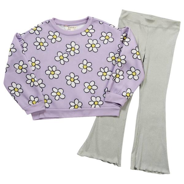 Girls &#40;7-10&#41; Derek Heart Pullover Floral Fleece & Flare Pant Set - image 