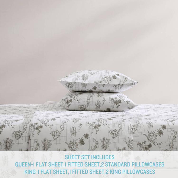 Tommy Bahama Vintage Map 200TC 4pc. Cotton Percale Sheet Set
