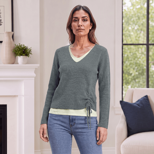 Womens Nicole Miller Long Sleeve Solid V-Neck Layered Sweatshirt