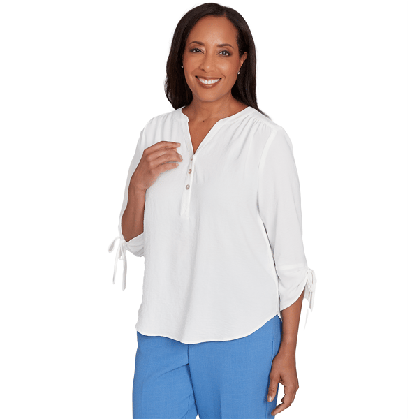 Petite Alfred Dunner Business As Usual 3/4 Tie Sleeve Blouse