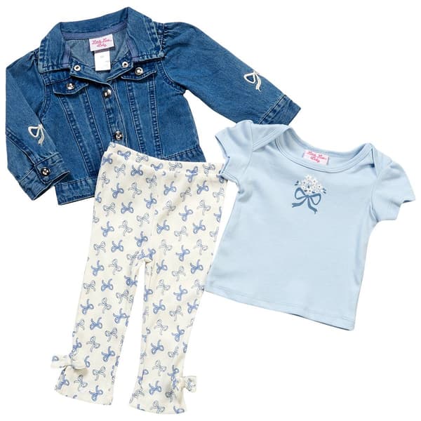 Baby Girl (12-24M) Little Lass(R) 3pc. Bow Tee & Denim Jacket Set - image 