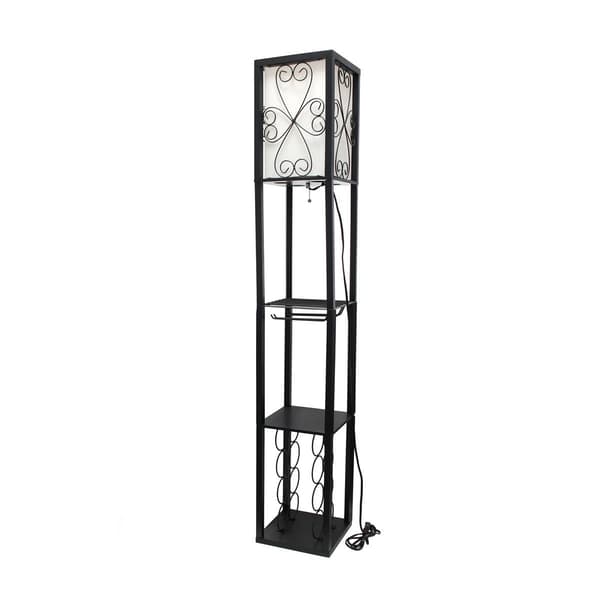 Simple Designs Floor Lamp Etagere Organizer w/Linen Shade