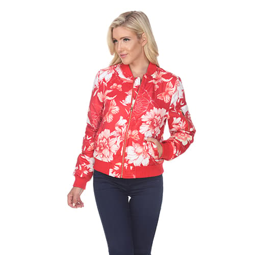 Womens White Mark Floral Bomber Jacket