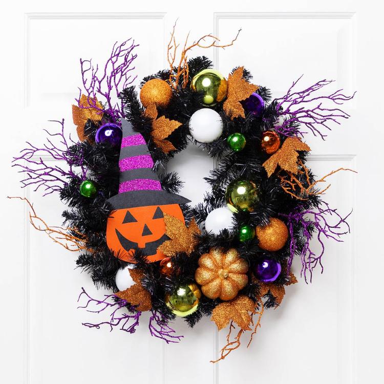 Northlight Seasonal Witches Hat Jack-O-Lantern Halloween Wreath